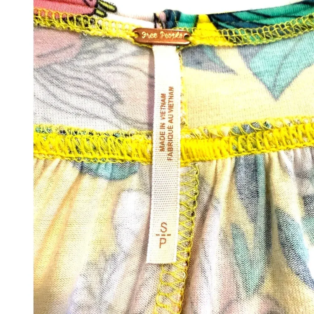 Free People Keepin’ On Peasant Top Floral Tie Sleeve Boho Blouse Yellow XS